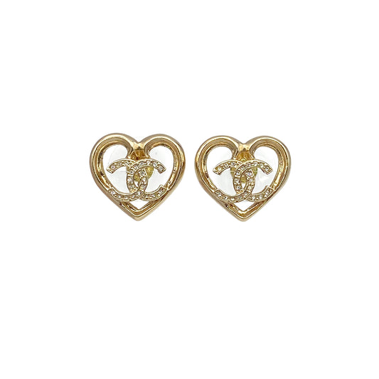 CHANEL EARRINGS RHINESTONE HEART COCOMARK ACCESSORY F23C 90271770