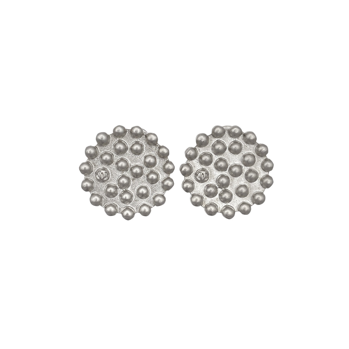 CHANEL VINTAGE EARRINGS COCOMARK ROUND SILVER ACCESSORY 98P 90271839