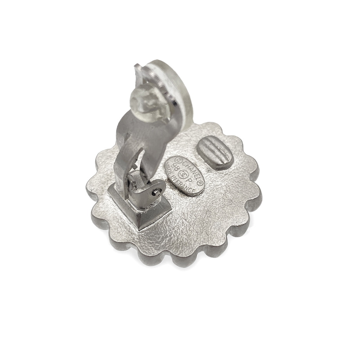 CHANEL VINTAGE EARRINGS COCOMARK ROUND SILVER ACCESSORY 98P 90271839