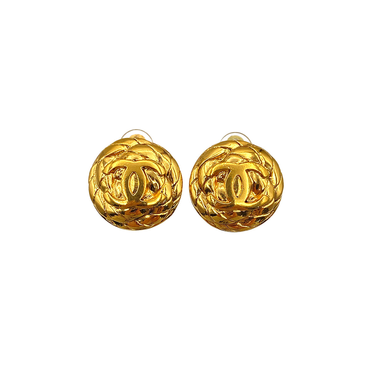 CHANEL VINTAGE EARRINGS COCOMARK ROUND GOLD ACCESSORY 96A 90271850