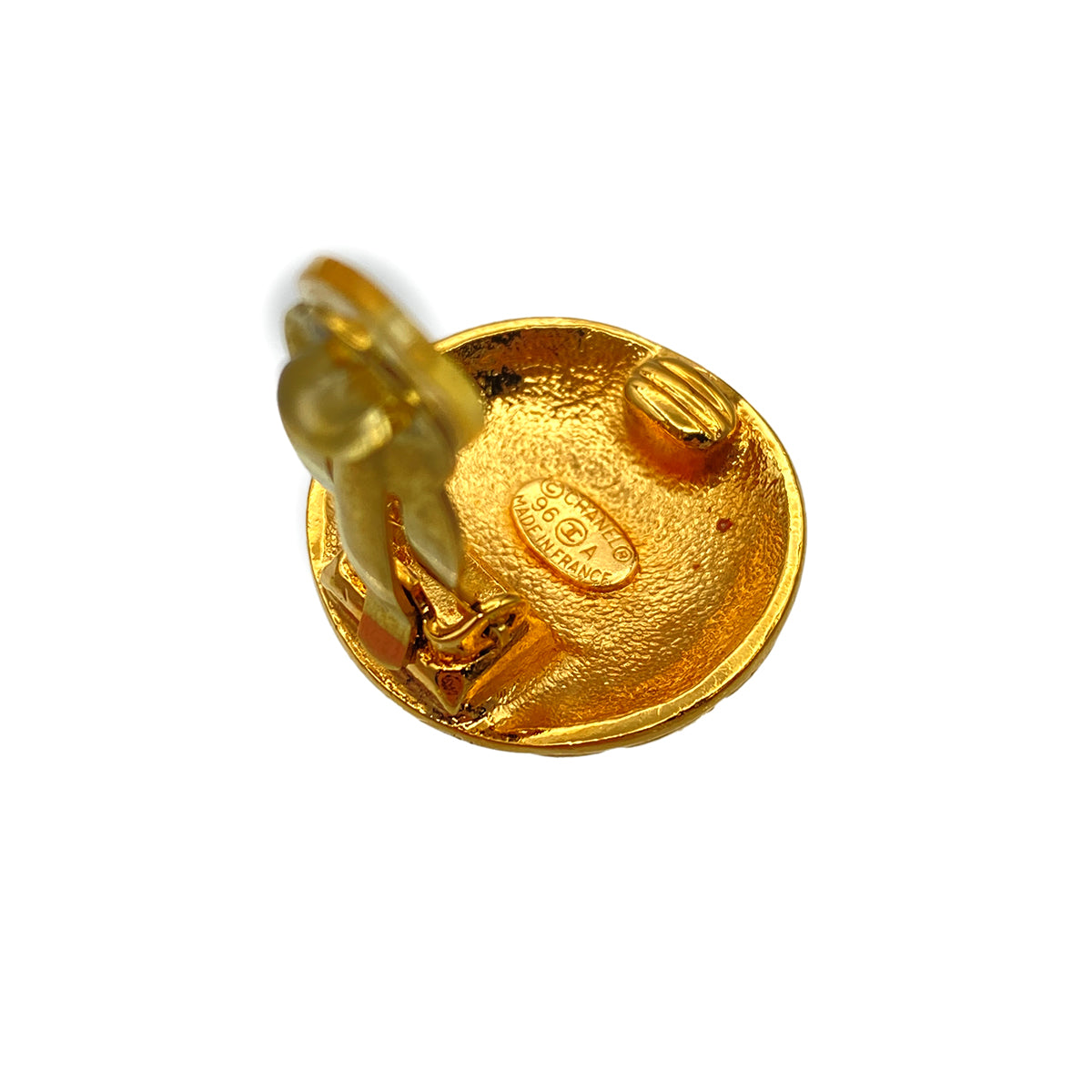 CHANEL VINTAGE EARRINGS COCOMARK ROUND GOLD ACCESSORY 96A 90271850