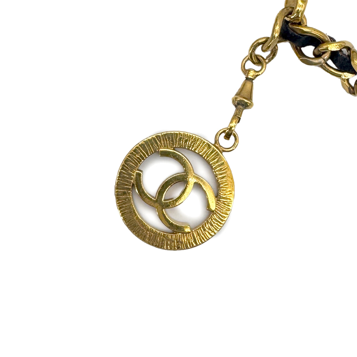 CHANEL VINTAGE CHAIN BELT LEATHER COCOMARK MEDAL ACCESSORY 90271875