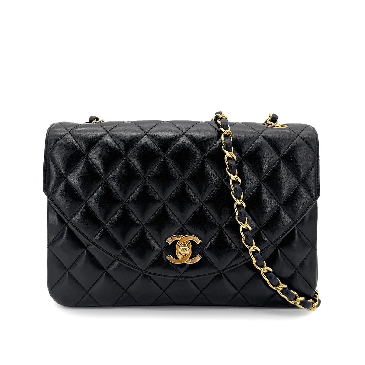 CHANEL VINTAGE HALF MOON CHAIN SHOULDER BAG BLACK LAMB SKIN 90271897