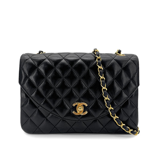 CHANEL VINTAGE HALF MOON CHAIN SHOULDER BAG BLACK LAMB SKIN 90271897