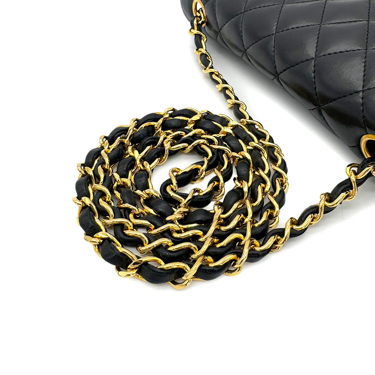 CHANEL VINTAGE HALF MOON CHAIN SHOULDER BAG BLACK LAMB SKIN 90271897