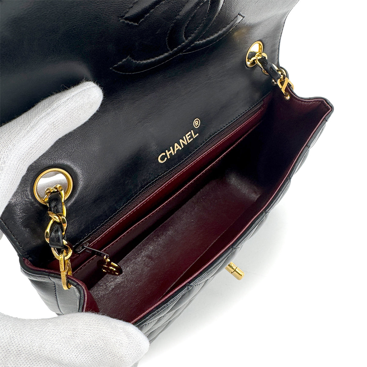 CHANEL VINTAGE HALF MOON CHAIN SHOULDER BAG BLACK LAMB SKIN 90271897