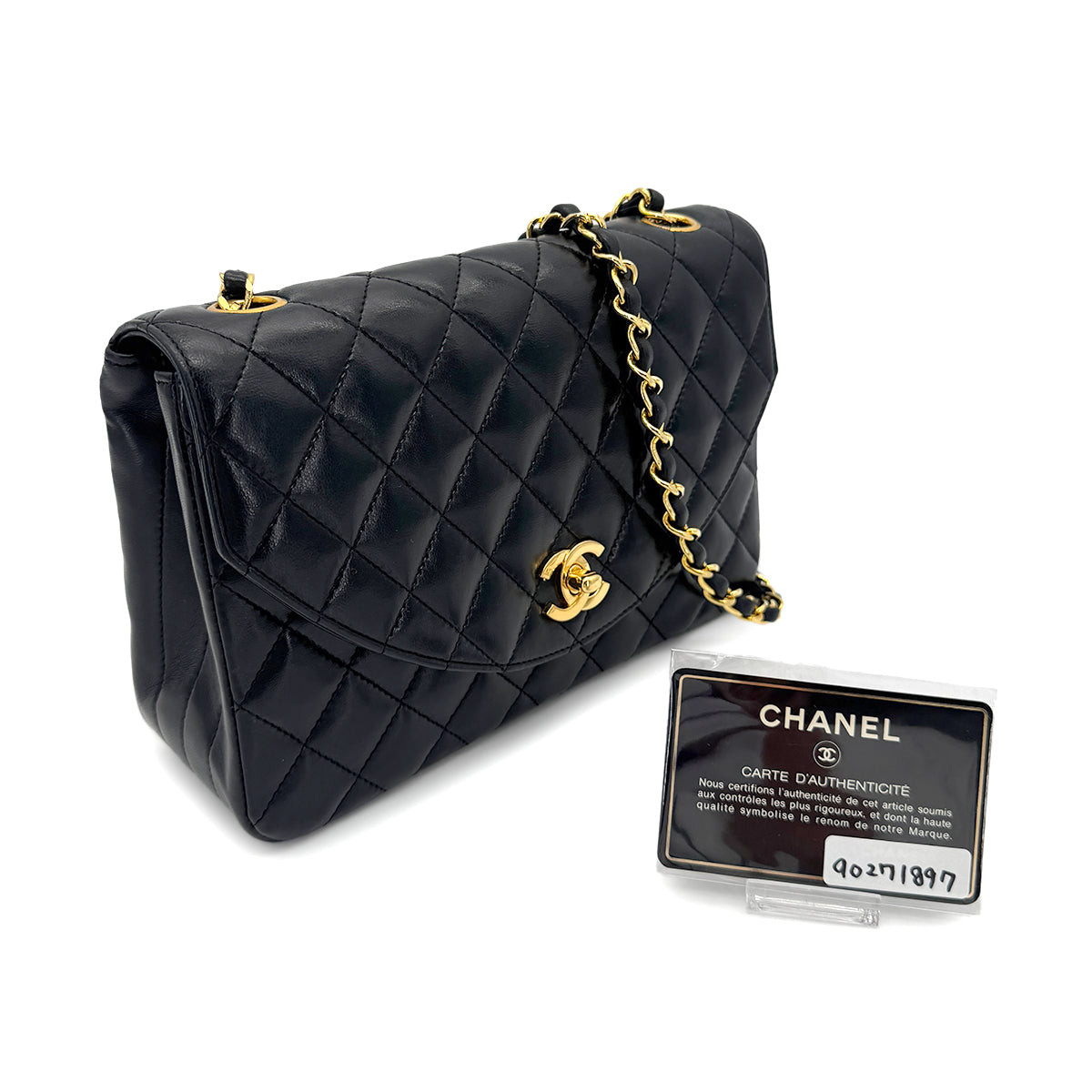 CHANEL VINTAGE HALF MOON CHAIN SHOULDER BAG BLACK LAMB SKIN 90271897