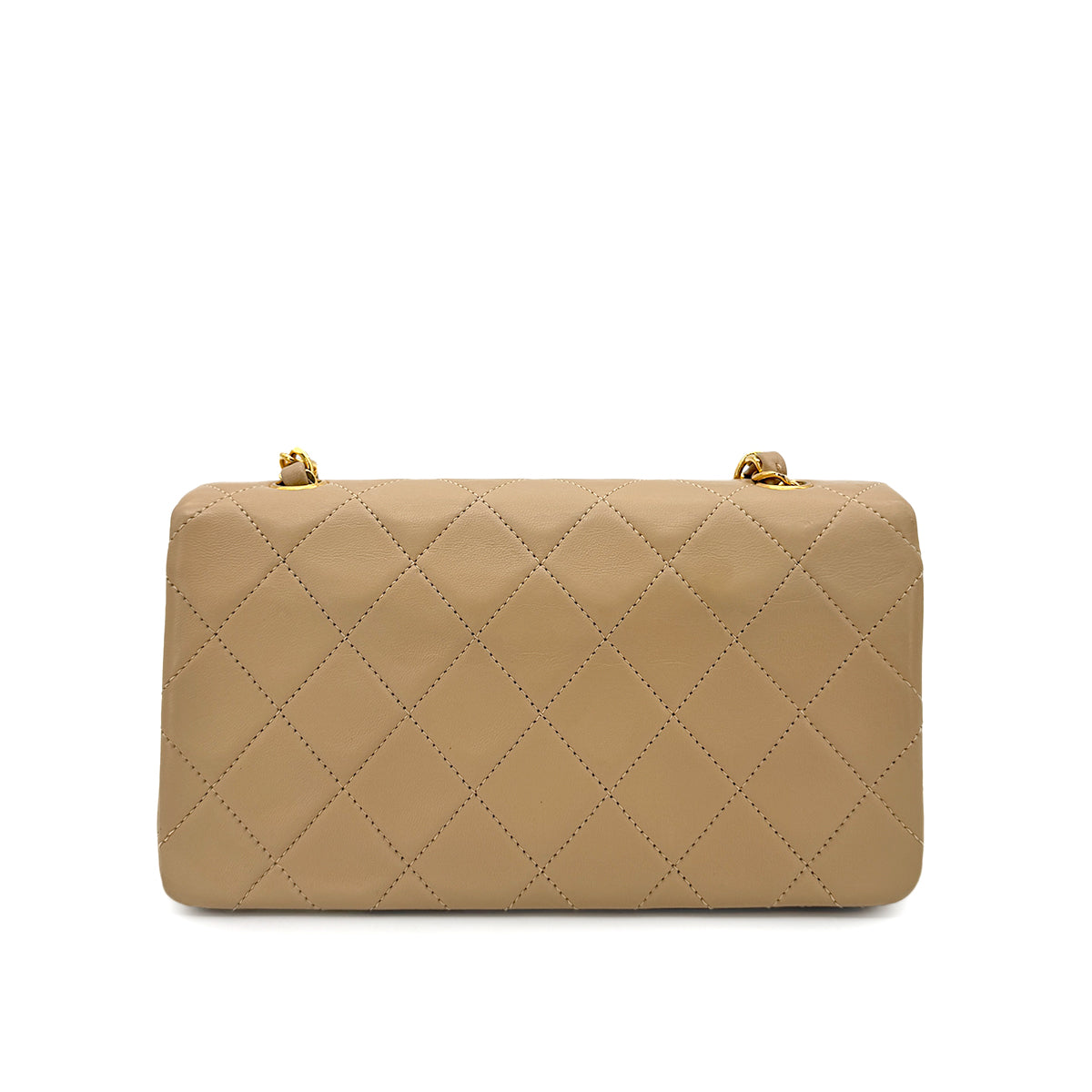 CHANEL VINTAGE FULL FLAP CHAIN SHOULDER BAG BEIGE LAMB SKIN 90271906