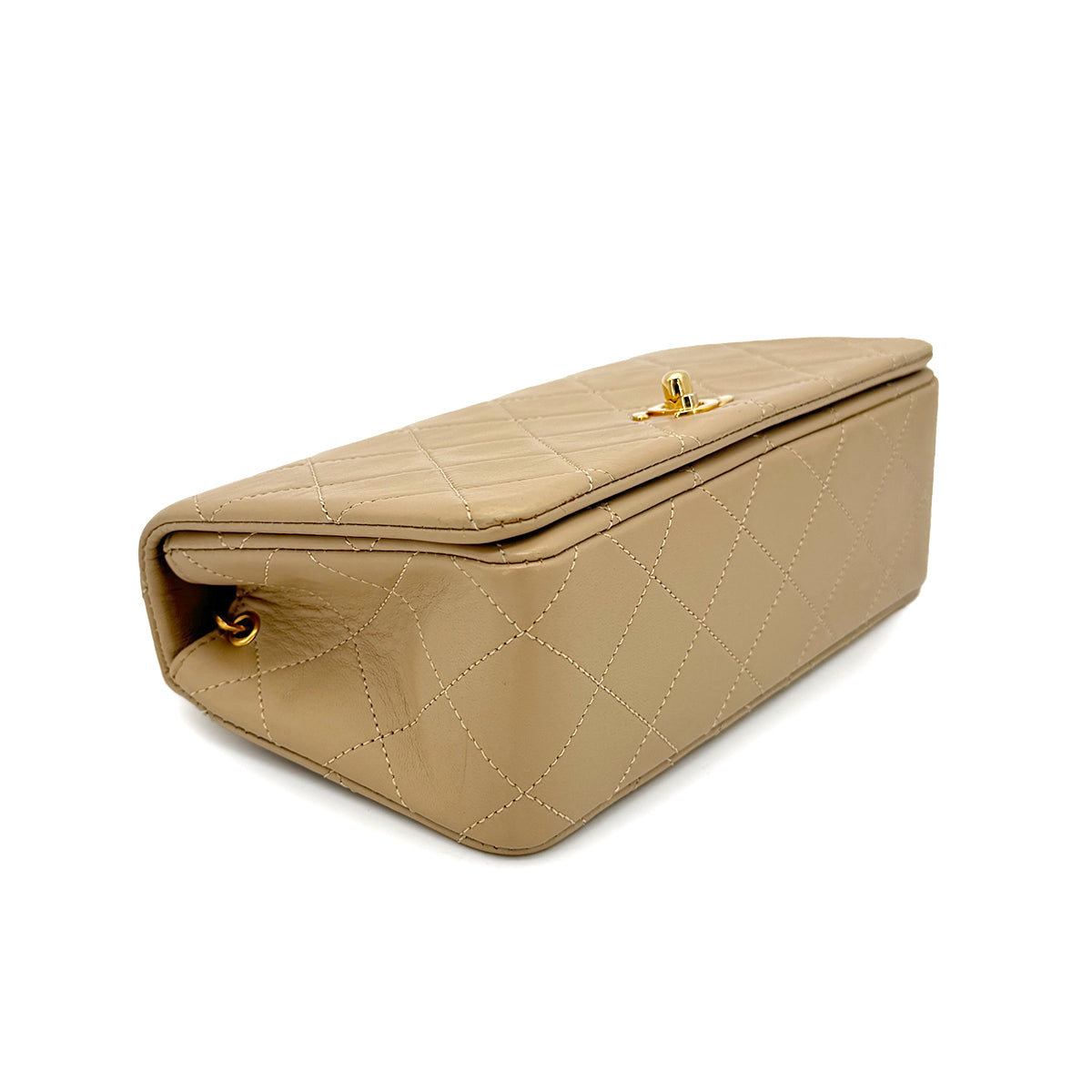 CHANEL VINTAGE FULL FLAP CHAIN SHOULDER BAG BEIGE LAMB SKIN 90271906