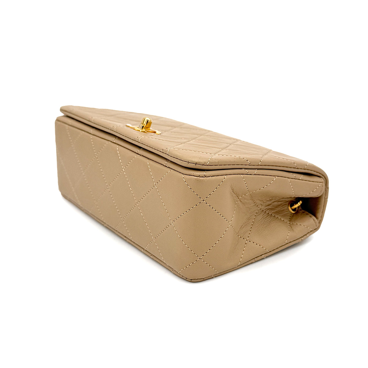 CHANEL VINTAGE FULL FLAP CHAIN SHOULDER BAG BEIGE LAMB SKIN 90271906