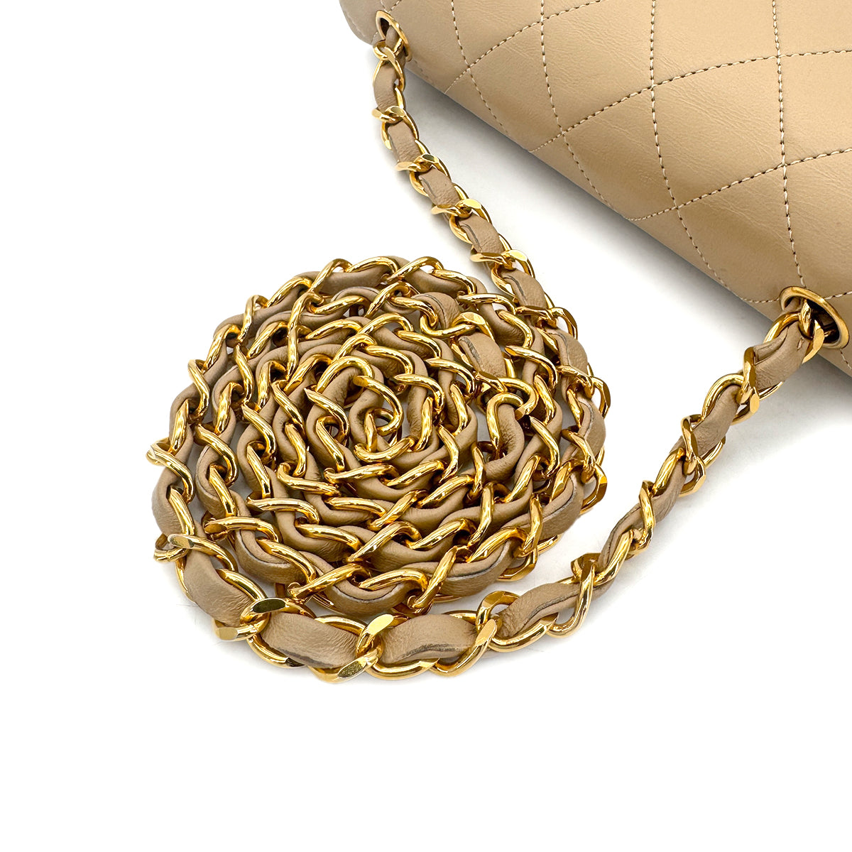 CHANEL VINTAGE FULL FLAP CHAIN SHOULDER BAG BEIGE LAMB SKIN 90271906