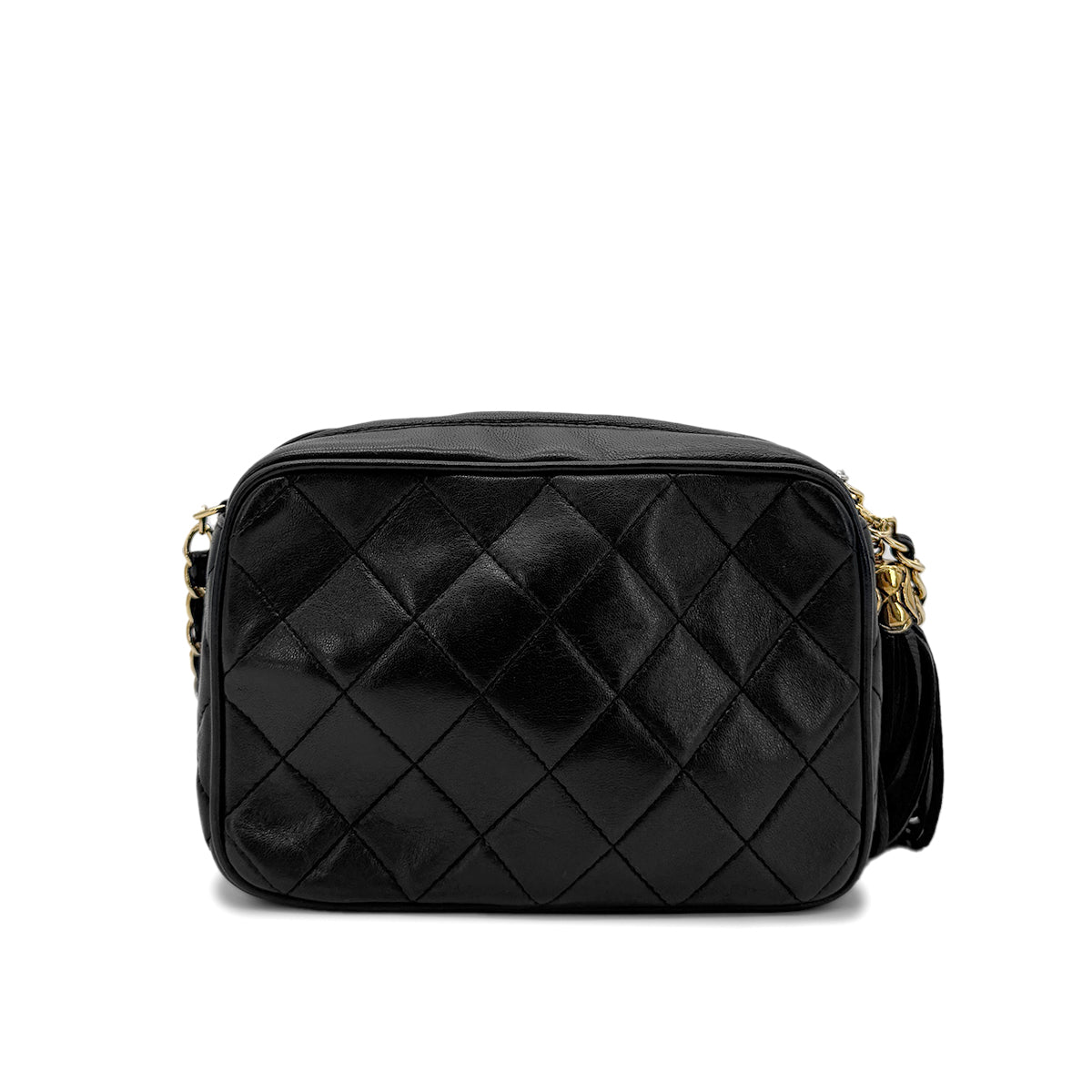 CHANEL VINTAGE FRINGE CHAIN SHOULDER BAG BLACK LAMB SKIN 90271922