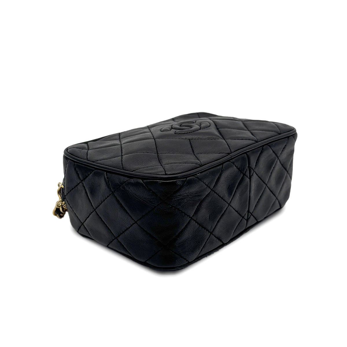 CHANEL VINTAGE FRINGE CHAIN SHOULDER BAG BLACK LAMB SKIN 90271922