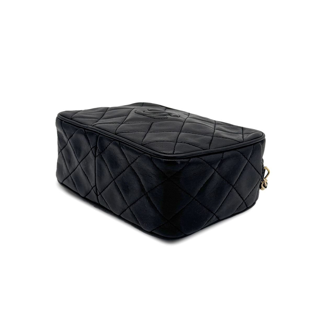 CHANEL VINTAGE FRINGE CHAIN SHOULDER BAG BLACK LAMB SKIN 90271922