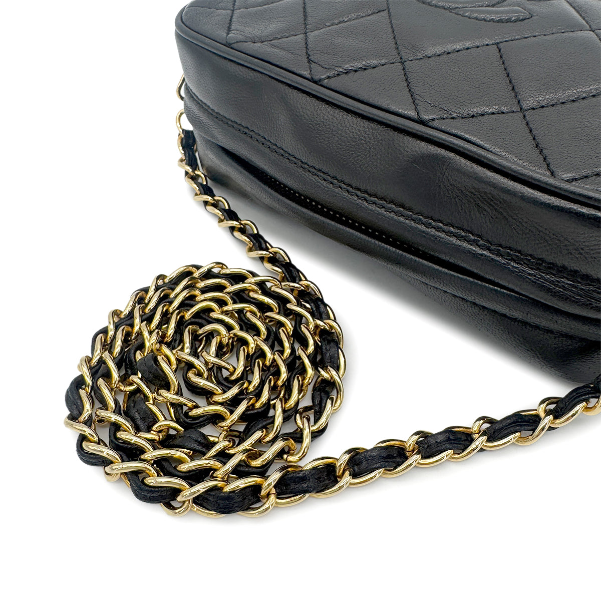 CHANEL VINTAGE FRINGE CHAIN SHOULDER BAG BLACK LAMB SKIN 90271922