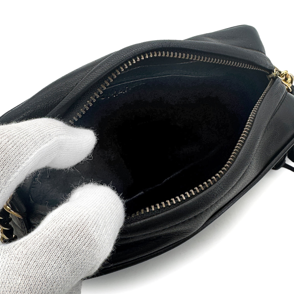 CHANEL VINTAGE FRINGE CHAIN SHOULDER BAG BLACK LAMB SKIN 90271922