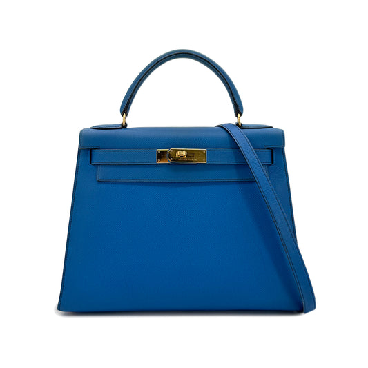 HERMES KELLY 28 SELLIER BLUE FRANCE COUCHEVEL HAND SHOULDER BAG 〇X GHW 90271927