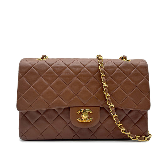 CHANEL VINTAGE CLASSIC FLAP MEDIAM CHAIN SHOULDER BAG BROWN LAMB SKIN 90271937
