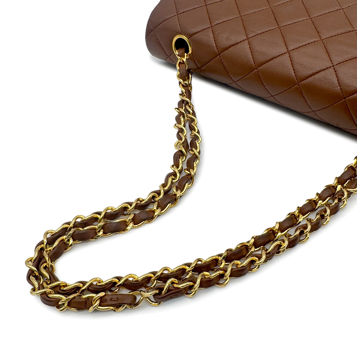 CHANEL VINTAGE CLASSIC FLAP MEDIAM CHAIN SHOULDER BAG BROWN LAMB SKIN 90271937