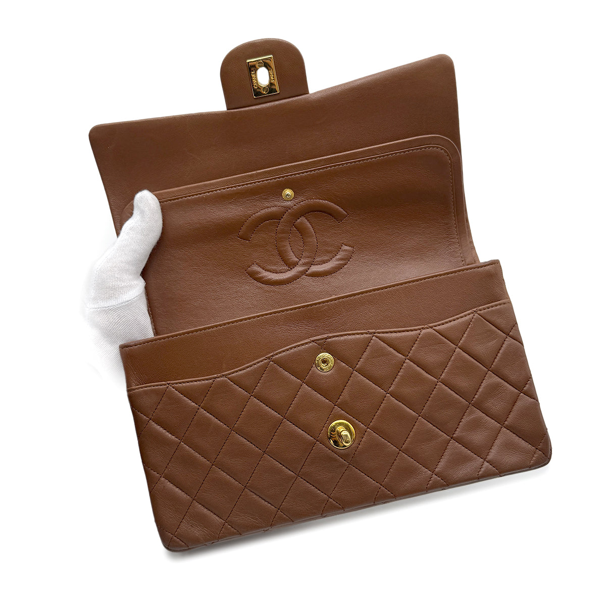 CHANEL VINTAGE CLASSIC FLAP MEDIAM CHAIN SHOULDER BAG BROWN LAMB SKIN 90271937