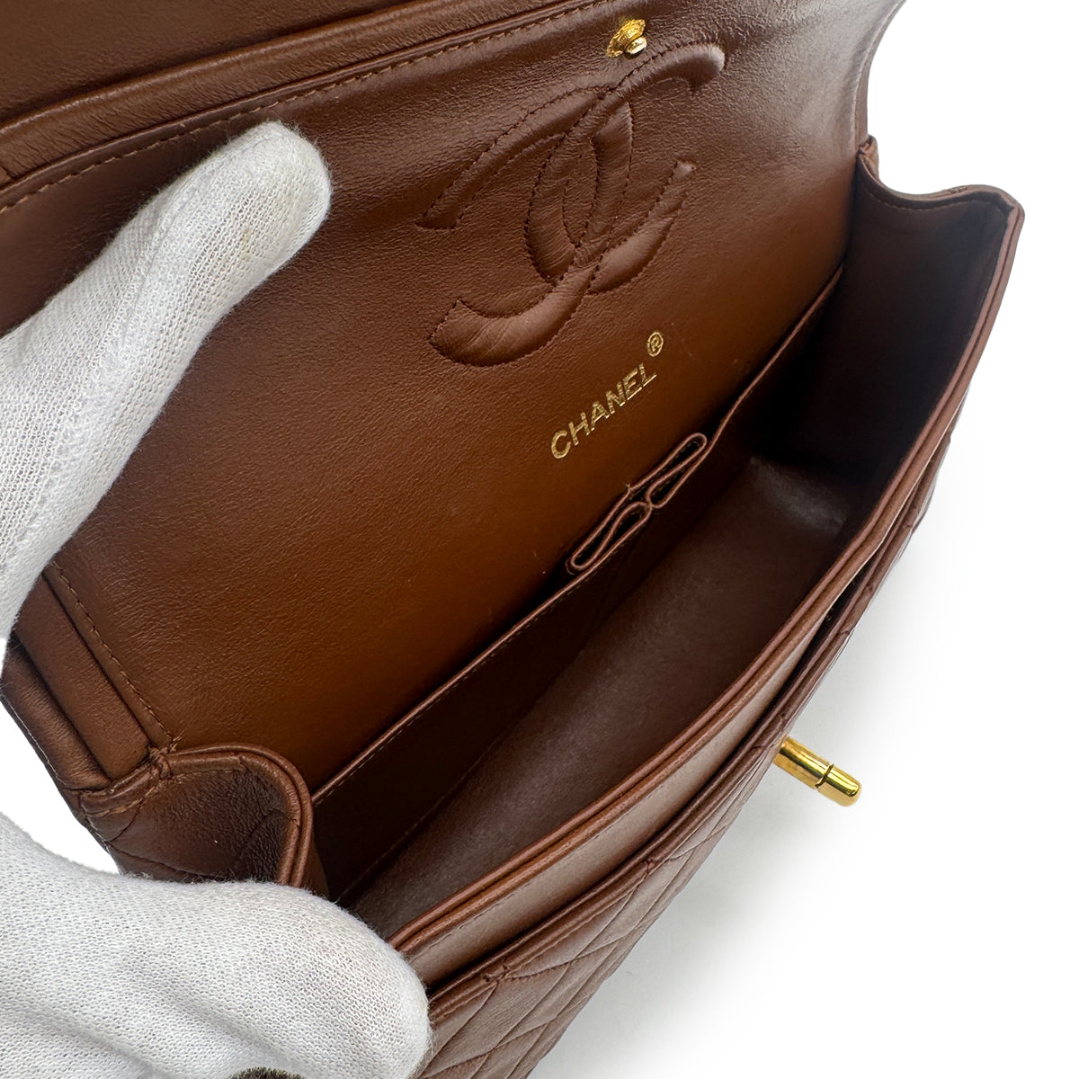 CHANEL VINTAGE CLASSIC FLAP MEDIAM CHAIN SHOULDER BAG BROWN LAMB SKIN 90271937