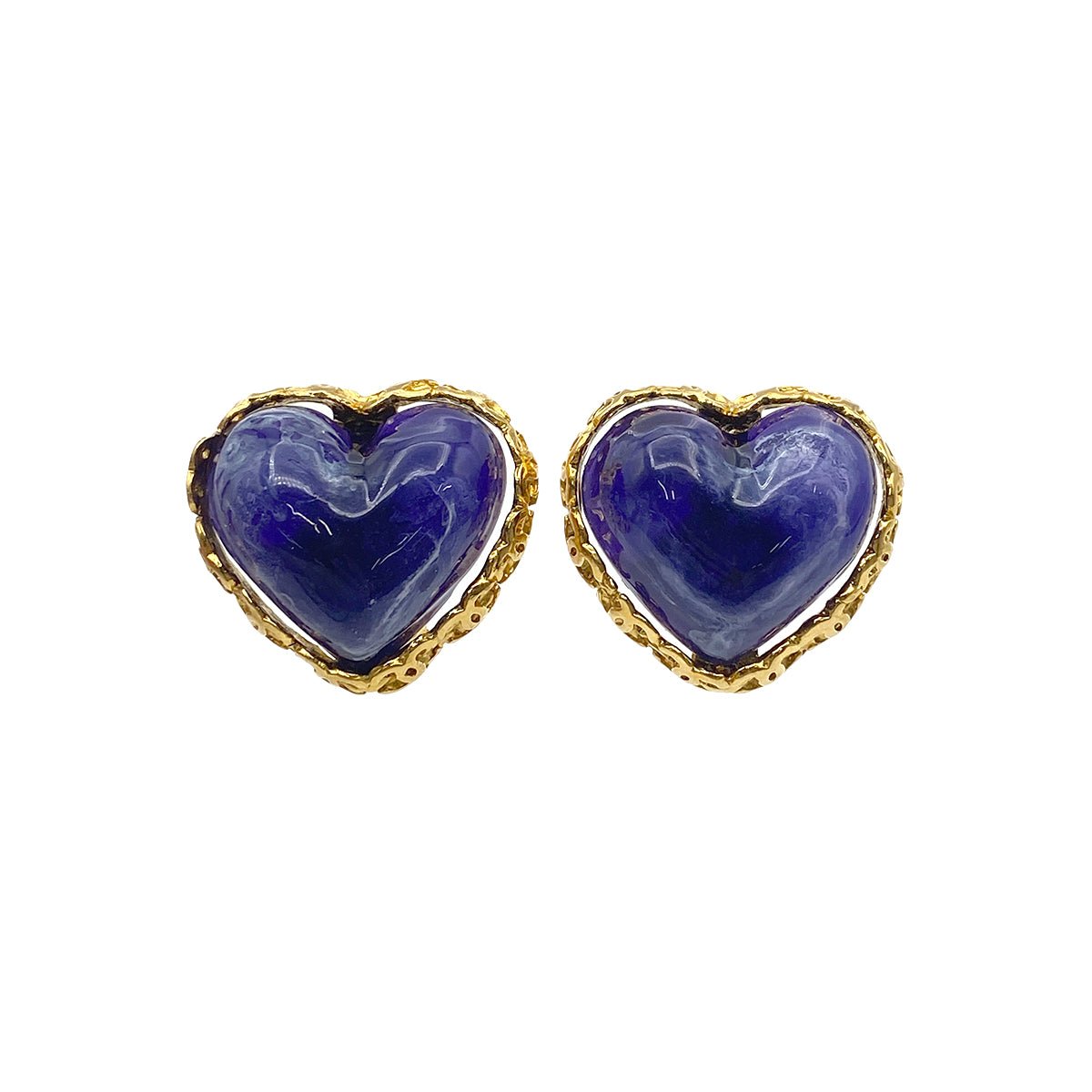 CHANEL VINTAGE EARRINGS HEART STONE BLUE ACCESSORY 28 90271946