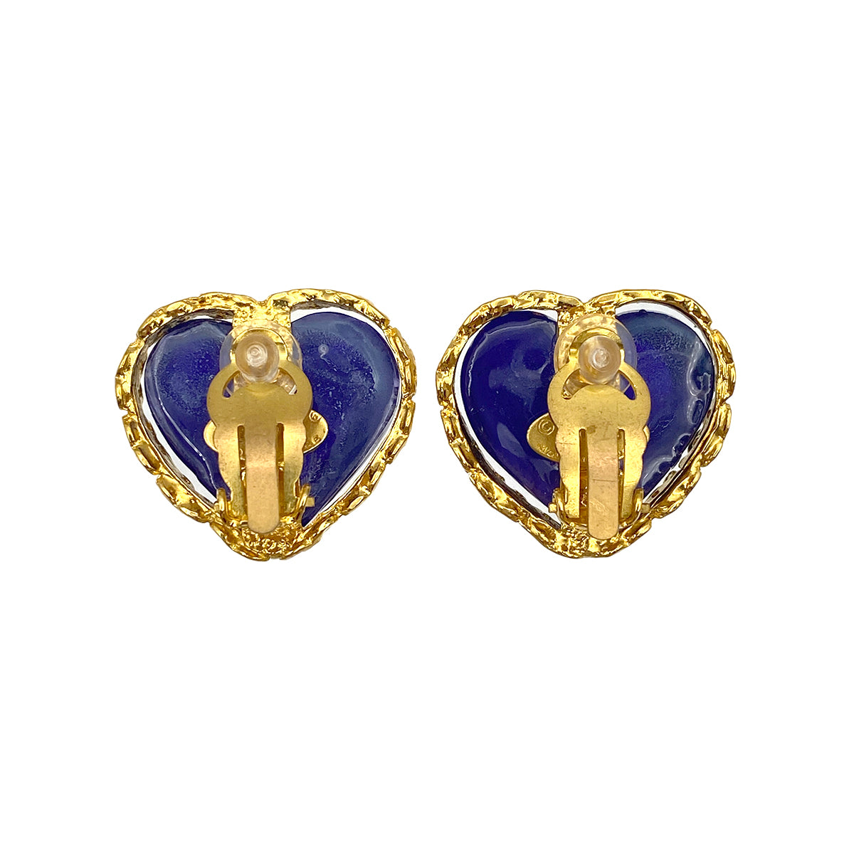 CHANEL VINTAGE EARRINGS HEART STONE BLUE ACCESSORY 28 90271946