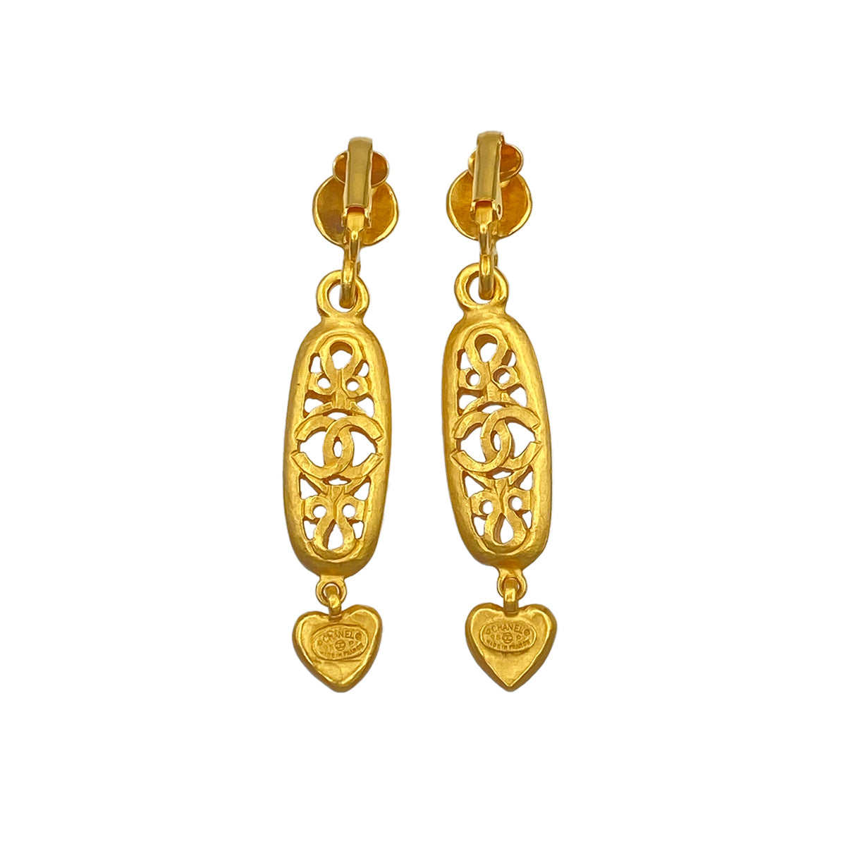 CHANEL VINTAGE EARRINGS COCOMARK HEART SWING ACCESSORY 95P 90271953