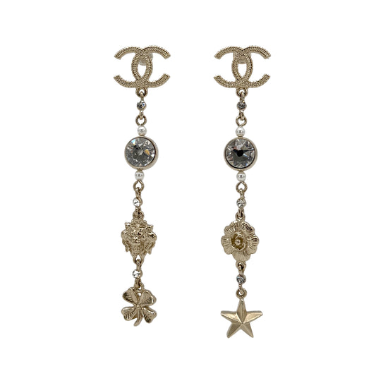 CHANEL EARRINGS SWING COCO MARK RHINESTONE STAR CAMELLIA ACCESSORY A20C 90271960