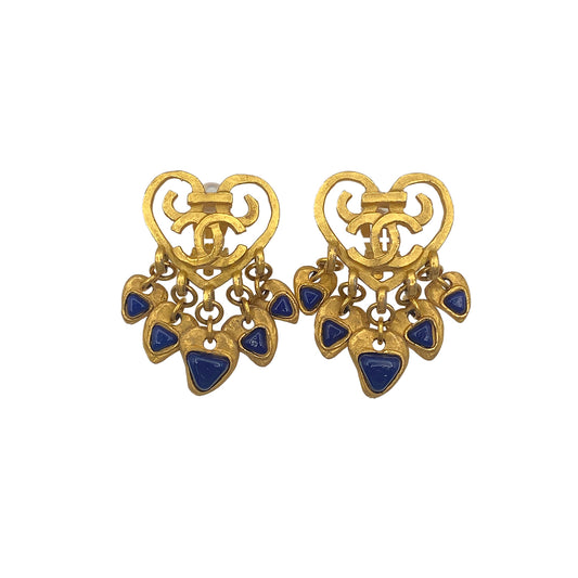 CHANEL VINTAGE EARRINGS COCOMARK HEART COLOR STONE ACCESSORY 95P 90271962