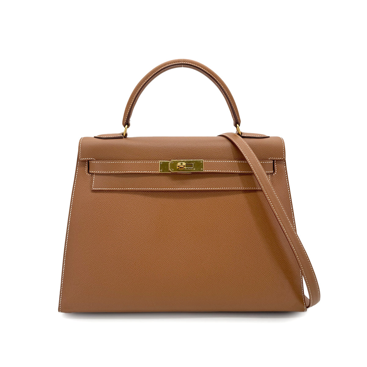 HERMES KELLY 32 SELLIER GOLD COUCHVEL HAND SHOULDER BAG □B 90271967