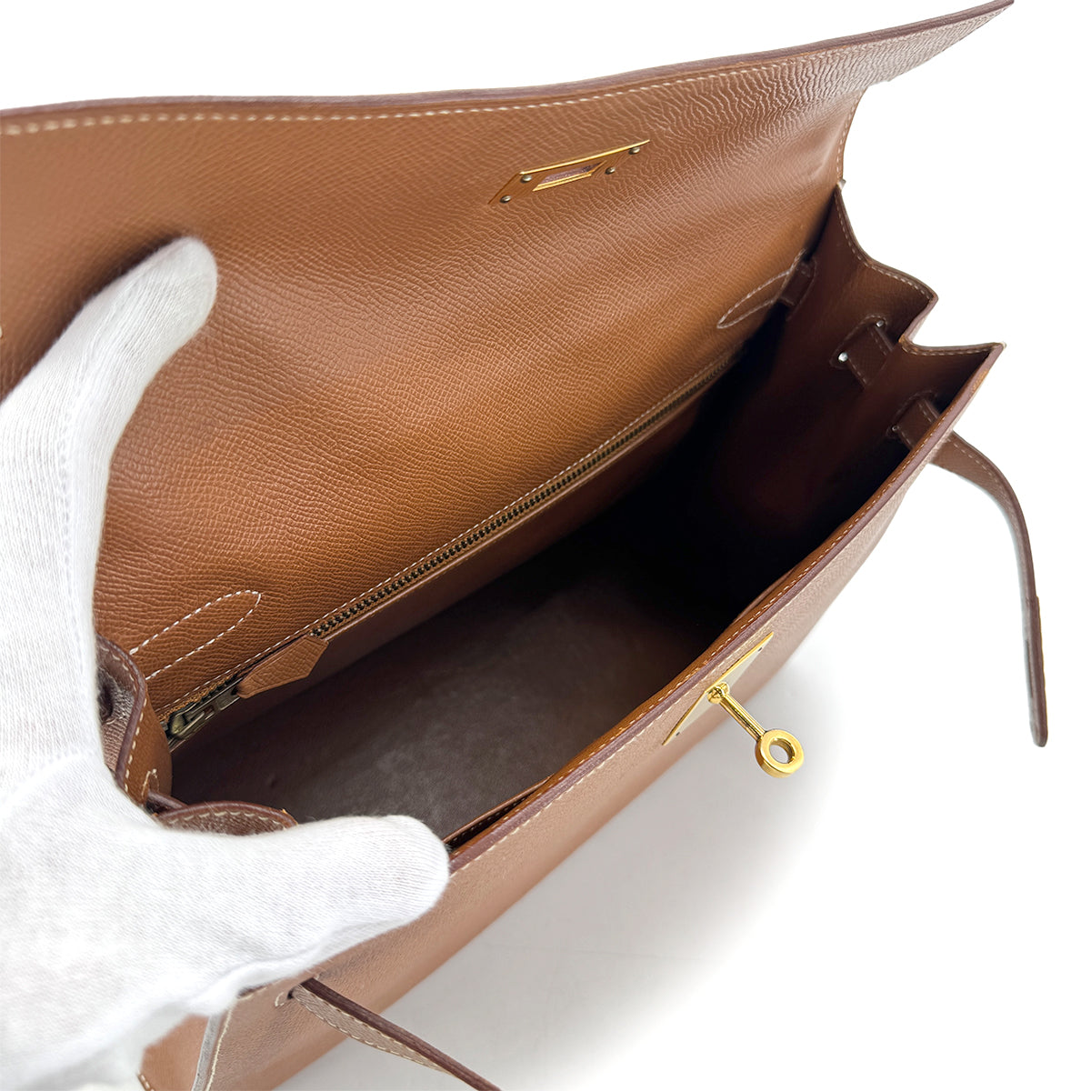 HERMES KELLY 32 SELLIER GOLD COUCHVEL HAND SHOULDER BAG □B 90271967