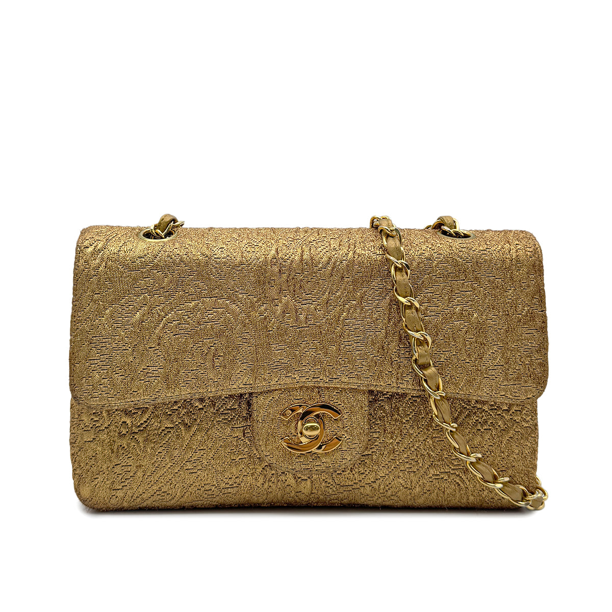 CHANEL VINTAGE CHAIN SHOULDER BAG NISHIJIN TEXTILE GOLD 90271968