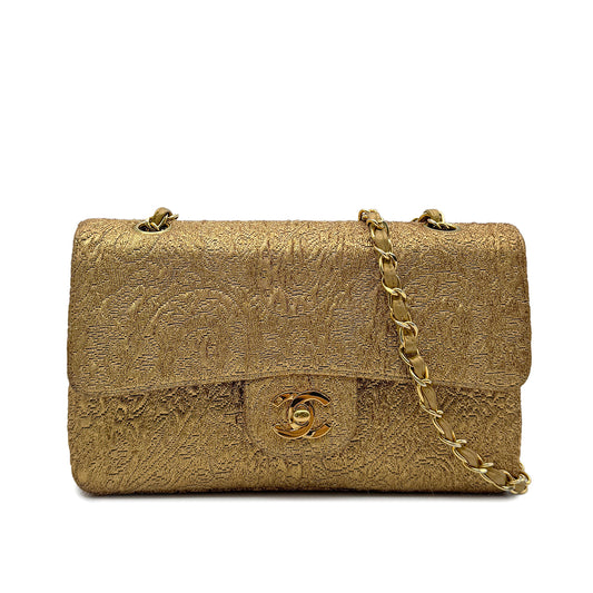 CHANEL VINTAGE CHAIN SHOULDER BAG NISHIJIN TEXTILE GOLD 90271968