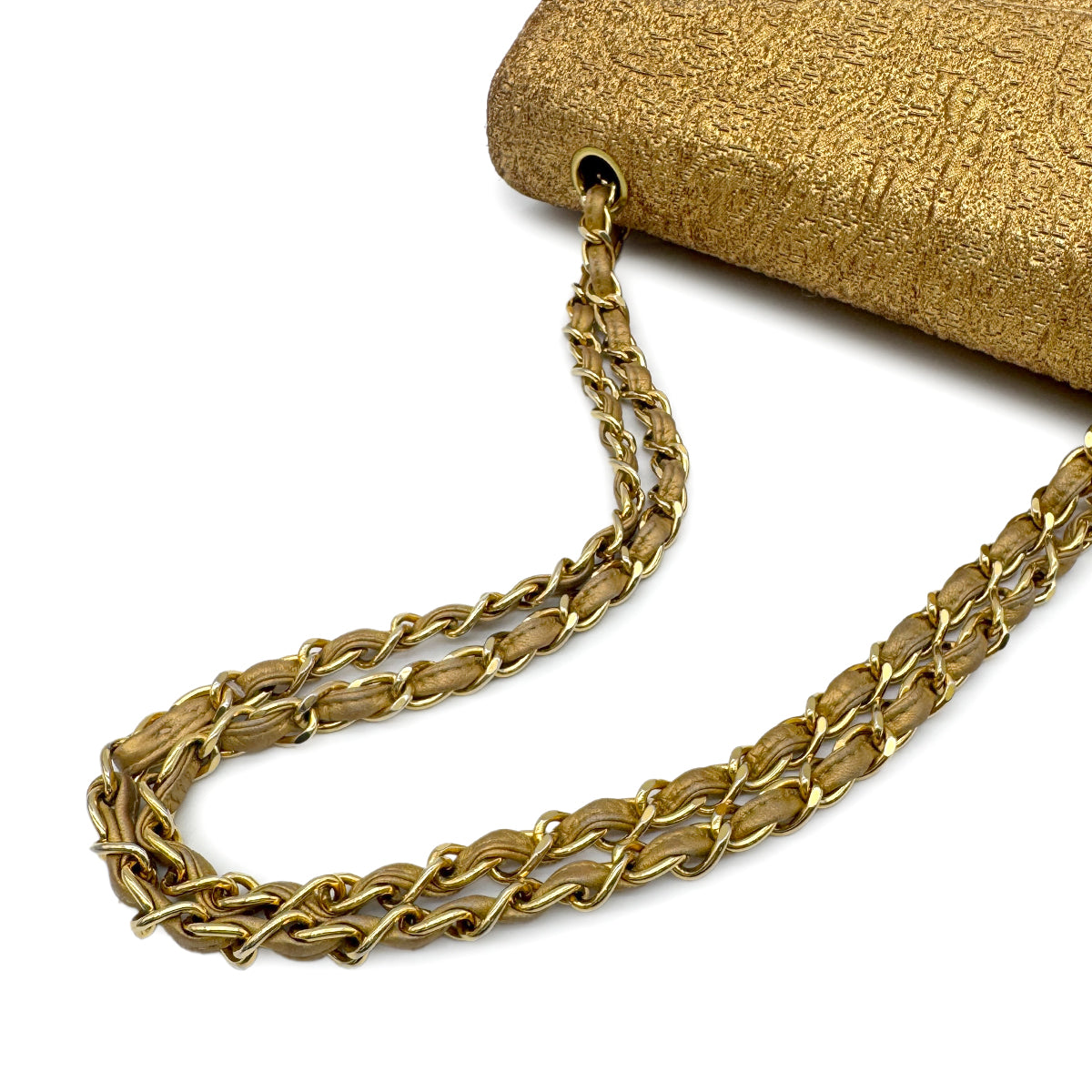 CHANEL VINTAGE CHAIN SHOULDER BAG NISHIJIN TEXTILE GOLD 90271968