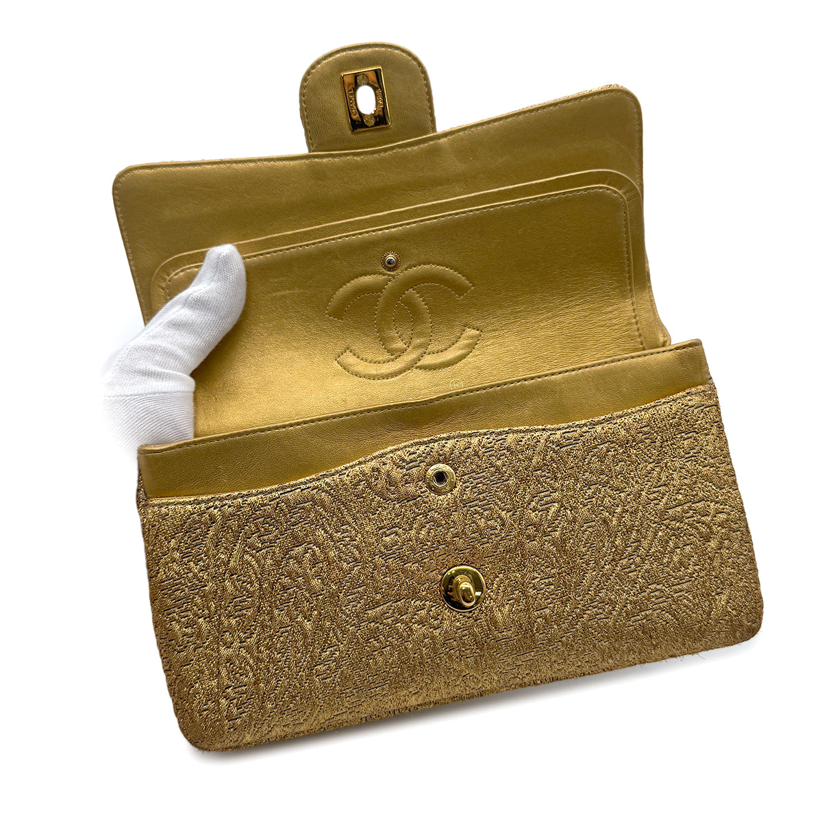 CHANEL VINTAGE CHAIN SHOULDER BAG NISHIJIN TEXTILE GOLD 90271968