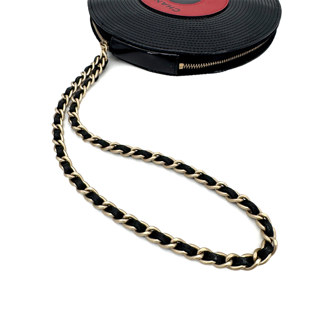 CHANEL VINTAGE CHAIN HAND BAG RECORD MOTIF BLACK  PATENT LEATHER 90271970
