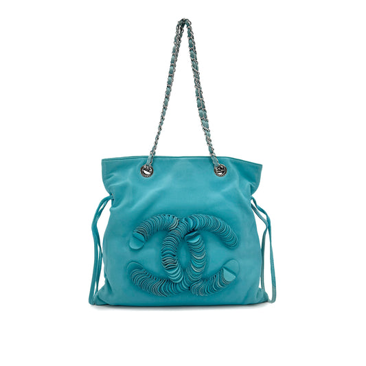 CHANEL COCOMARK CHAIN TOTE BAG BLUE LAMB SKIN 90271976