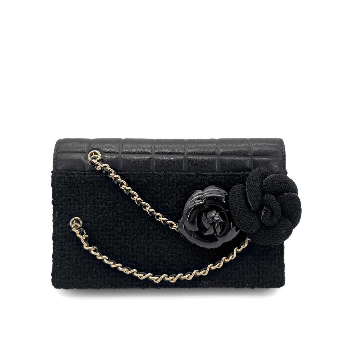 CHANEL VINTAGE CHOCOLATE BAR CLUTCH WALLET BLACK LAMB SKIN ENAMEL 90271982