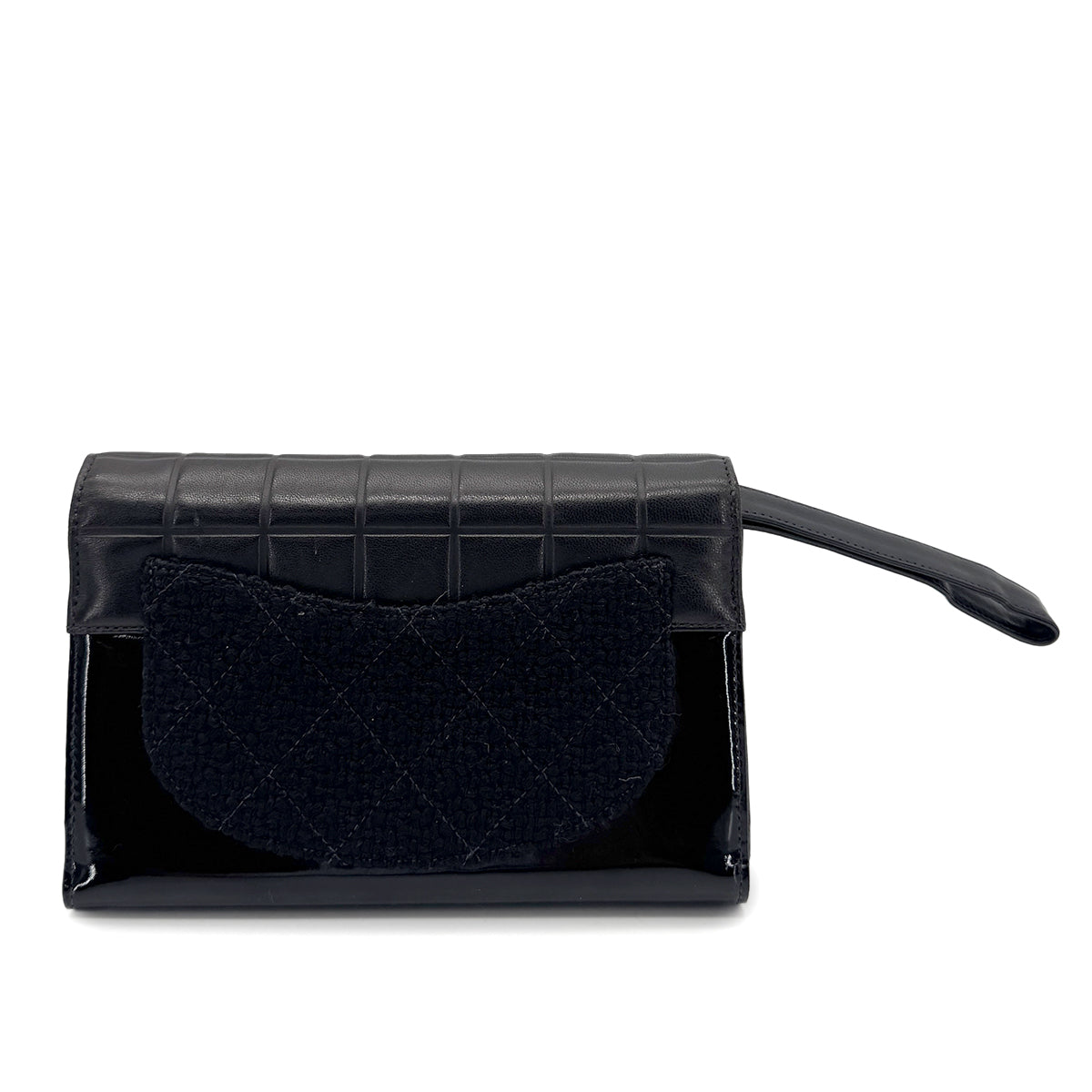 CHANEL VINTAGE CHOCOLATE BAR CLUTCH WALLET BLACK LAMB SKIN ENAMEL 90271982