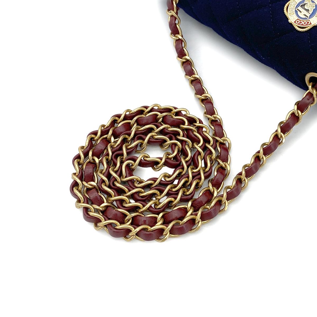 CHANEL MATELASSE CHAIN SHOULDER BAG MARINE CHARM NAVY COTTON JERSEY 90271983