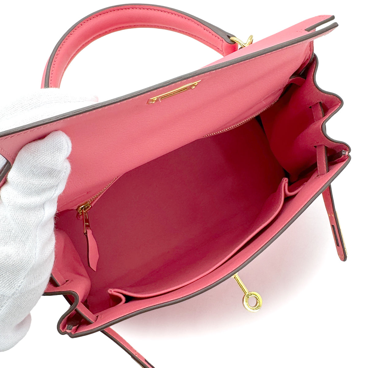 HERMES KELLY 25 RETOURNE ROSE AZALEE SWIFT HAND SHOULDER BAG C GHW 90271984