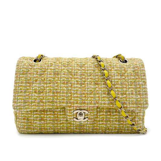 CHANEL CHAIN SHOULDER BAG YELLOW GREEN TWEED 90271986