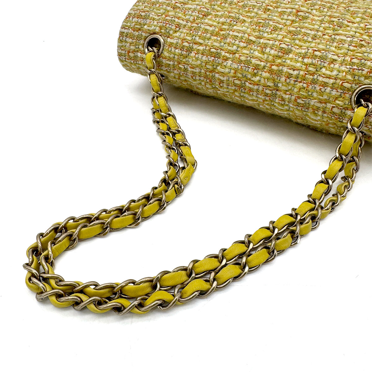CHANEL CHAIN SHOULDER BAG YELLOW GREEN TWEED 90271986