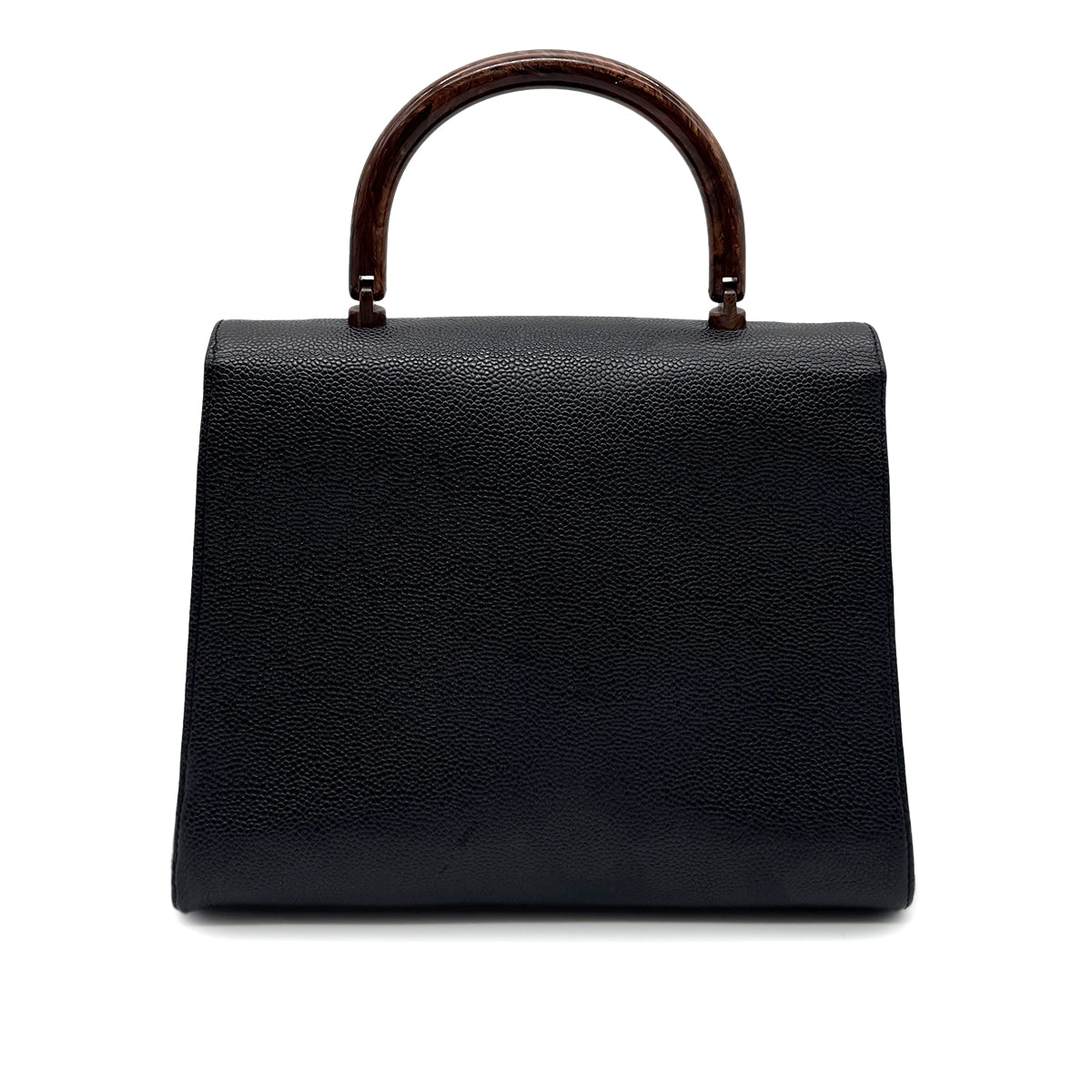 CHANEL VINTAGE WOOD HANDLE HAND BAG BLACK CAVIAR SKIN 90272045