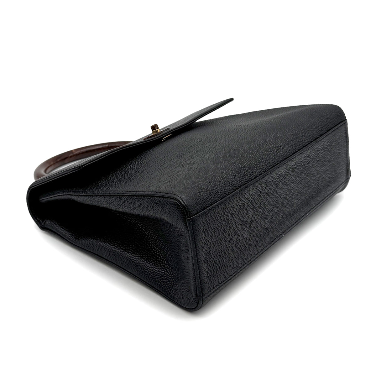 CHANEL VINTAGE WOOD HANDLE HAND BAG BLACK CAVIAR SKIN 90272045