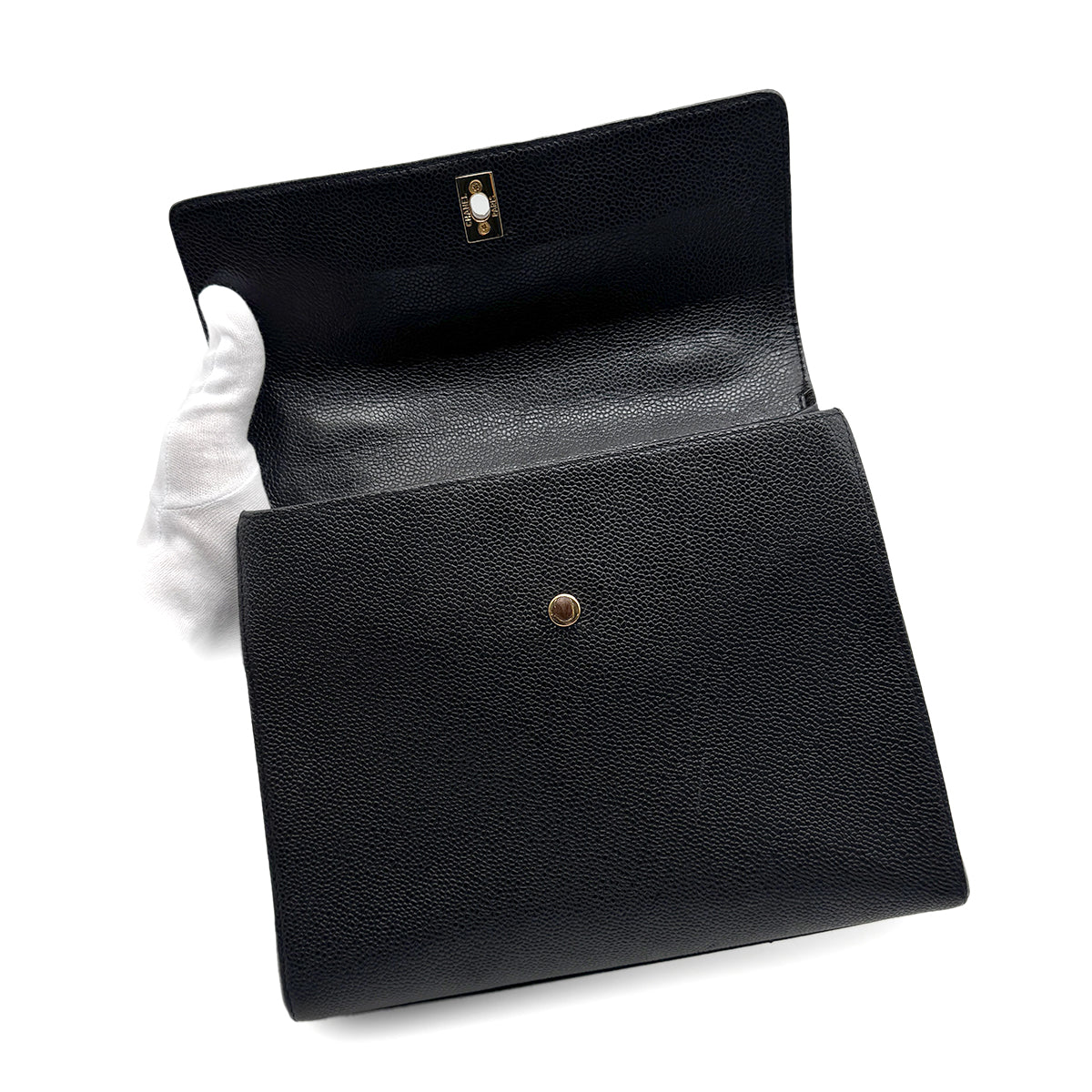 CHANEL VINTAGE WOOD HANDLE HAND BAG BLACK CAVIAR SKIN 90272045