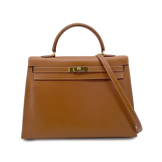 HERMES KELLY 35 SELLIER GOLD COUCHVEL HAND SHOULDER BAG □V GHW 90272306