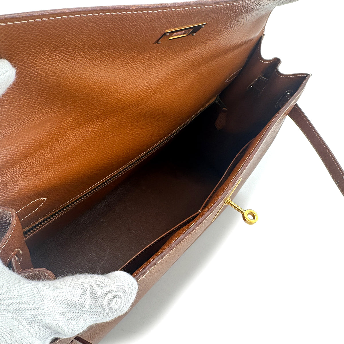 HERMES KELLY 35 SELLIER GOLD COUCHVEL HAND SHOULDER BAG □V GHW 90272306