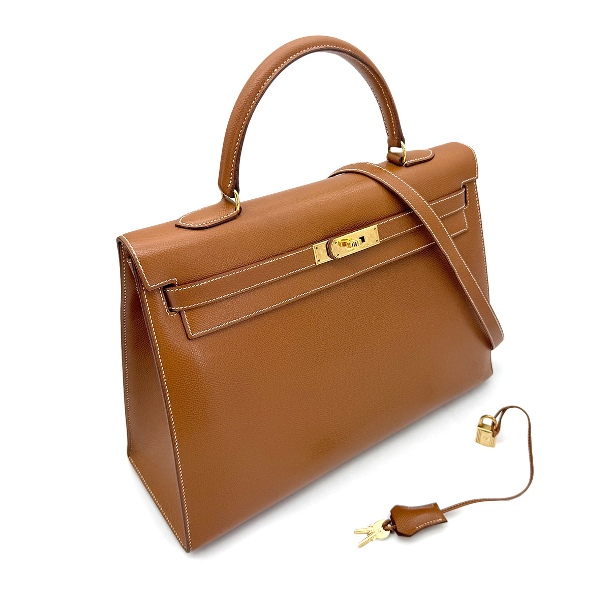 HERMES KELLY 35 SELLIER GOLD COUCHVEL HAND SHOULDER BAG □V GHW 90272306